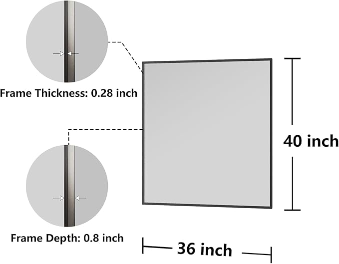 Bathroom Mirror 36x40 Black Bathroom Wall-Mounted Mirrors, Modern Vanity Mirror - Image 7
