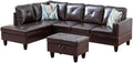 Brown L-Shaped 3-Piece Faux Leather Sofa by Unknown