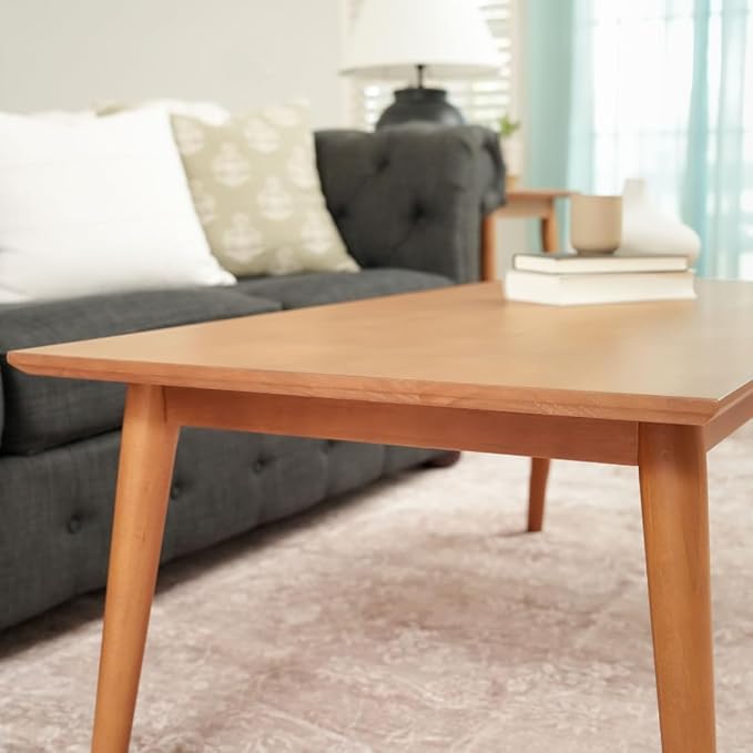 Plank+Beam 48 Inch Mid Century Modern Coffee Table, Wood Coffee Tables - Image 4