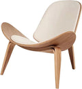 Hans Wegner Style Three- Legged Shell Chair Ash Plywood White Faux Leather by ZEFISON