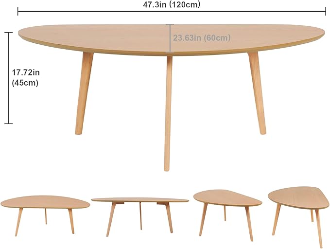 FIRMINANA Mid Century Modern Coffee Table, Large Oval Shape - Image 3