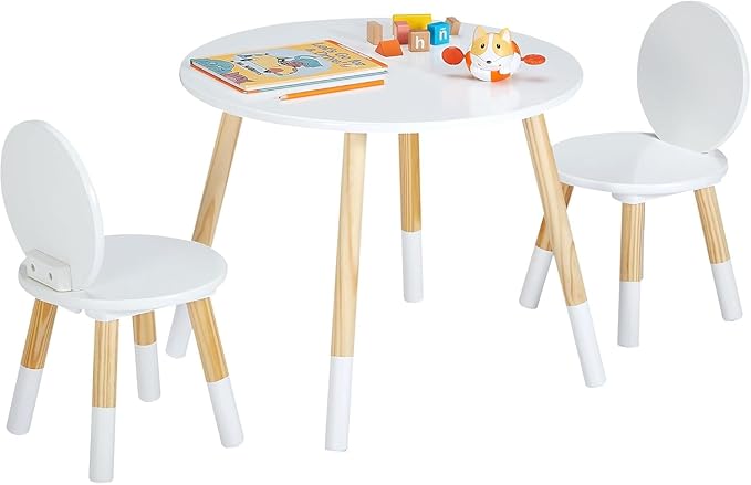 VECELO Round Table and Chair Set Playroom Furniture Wooden, Modern Minimalist - Image 6