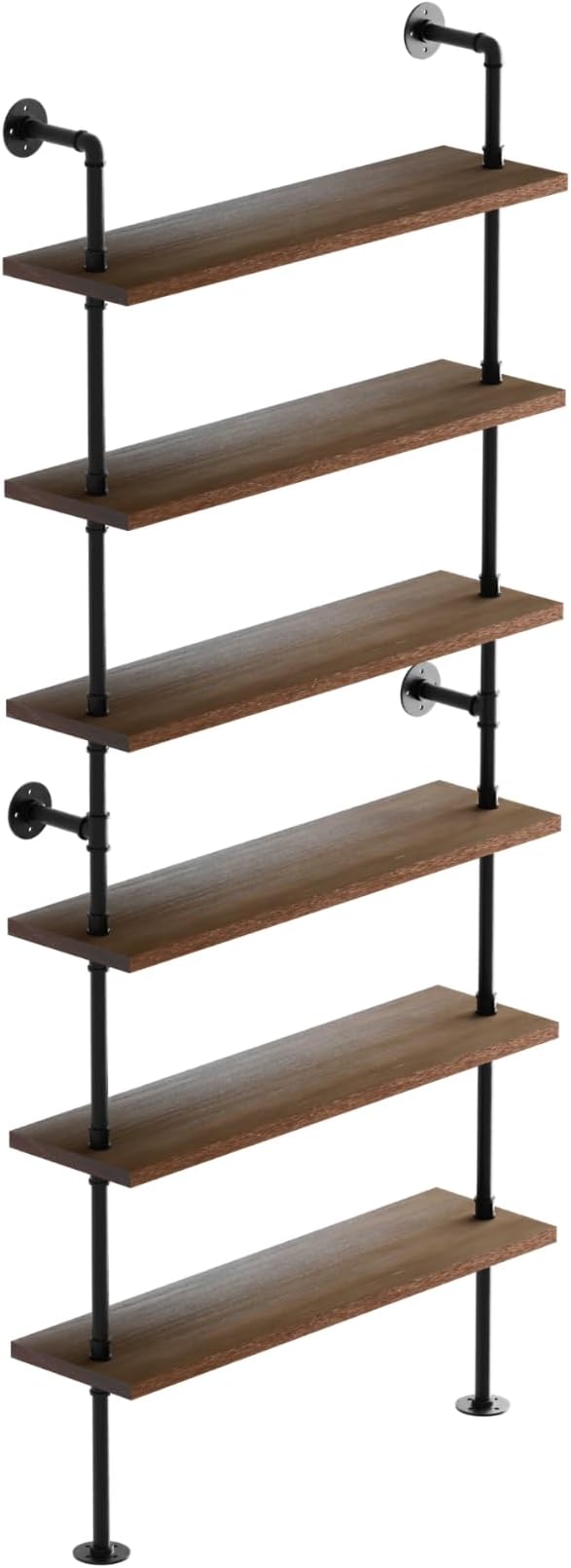 6 Tier Industrial Ladder Shelf Bookcase, Wall Mounted Rustic Bookshelf - Image 3