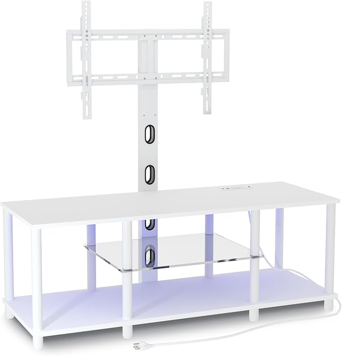 TV Stand with Mount and Led Light，White TV Stand with Power Outlets by Lazyvan
