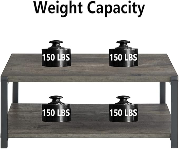 EXCEFUR Coffee Table with Storage Shelf, Rustic Wood and Metal Cocktail Table - Image 6