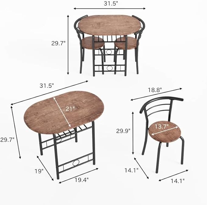 Shahoo 3-Piece Wooden Dining Table Set, Kitchen Breakfast Nook Sets - Image 7