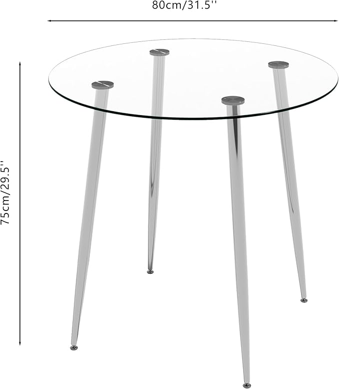 Tempered Glass Dining Table 32 inch Round Kitchen Table - Image 2