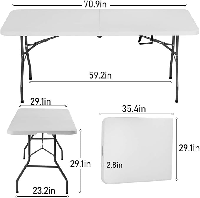 6FT Picnic Table Folding Table Camping Table Plastic Table Fold Up Table Lock - Image 3