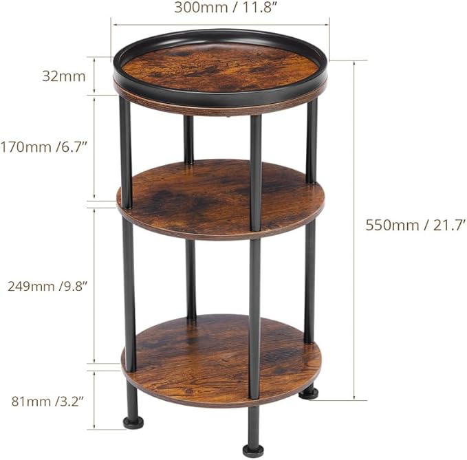 Small Round Side Table for Small Spaces, 3-Tier Round Accent Table Slim Side - Image 3