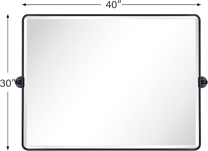 TEHOME 40x30'' Pivoting Bathroom Vanity Mirror Large Matt Black Metal Framed - Image 7