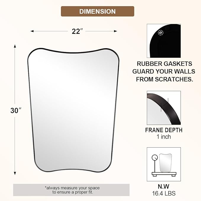 ANDY STAR Matte Black Bathroom Vanity Mirror, 22x30 Inch Irregular Mirror - Image 2