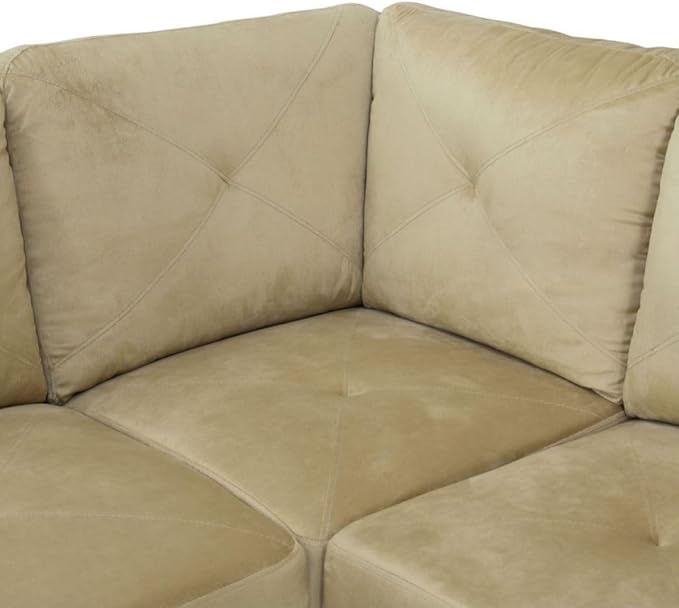 Beige L-Shaped 3-Piece Microfiber Sofa - Image 5