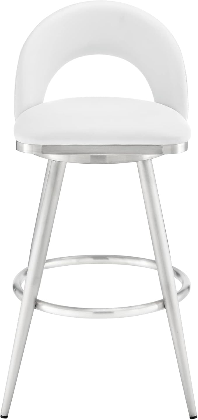 Armen Living Charlotte Swivel Bar Stool in Brushed Stainless Steel - Image 4