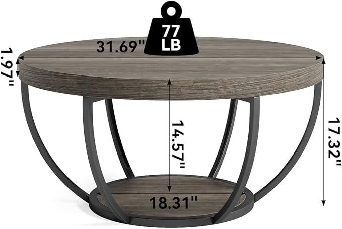 LITTLE TREE Round Coffee Table, 2-Tier Wood Accent Center Table - Image 3