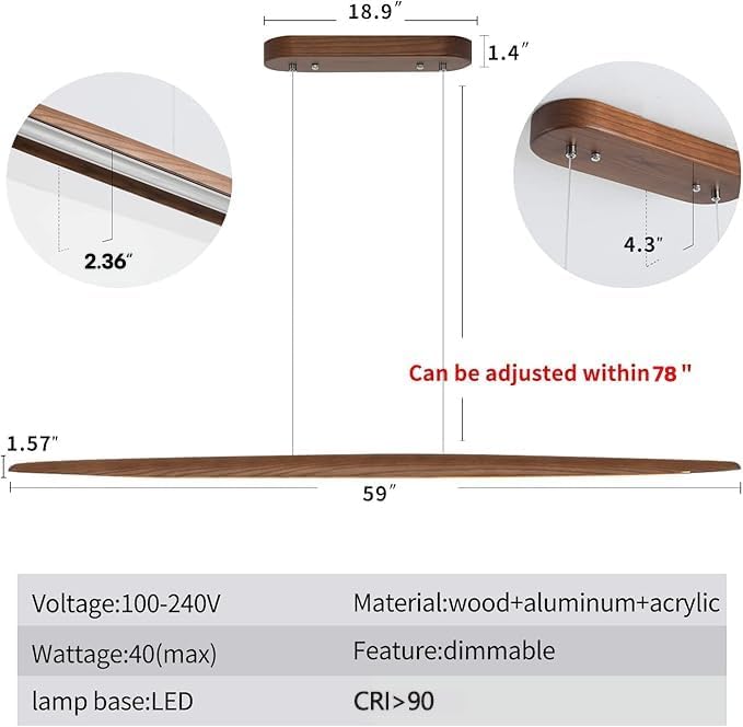 Wood Linear Pendant Hanging Light Fixture Minimalist Light Linear Chandelier - Image 3