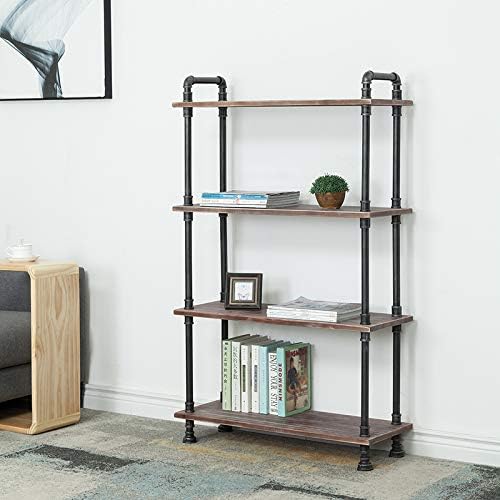 Industrial Bookcase, Solid Pine Open Wood Shelves, Rustic Modern Industrial - Image 3