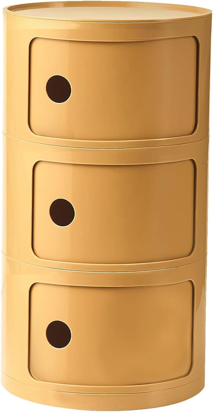 Round Nightstand with 3 Drawers, Modern Style Side Table by SupSoftLife