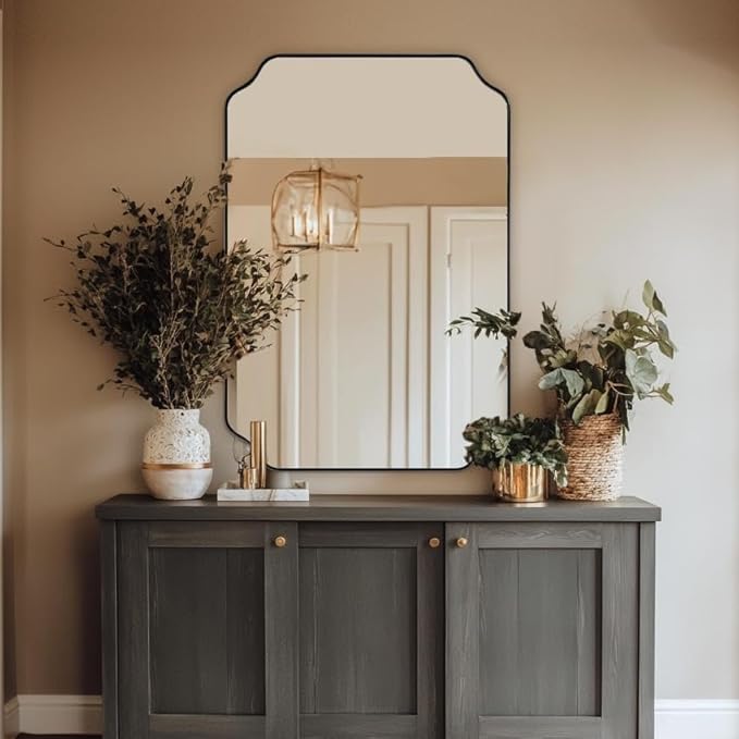 ANDY STAR Matte Black Mirror 26x38 Inch, Scalloped Wall Mirror, Unique - Image 3