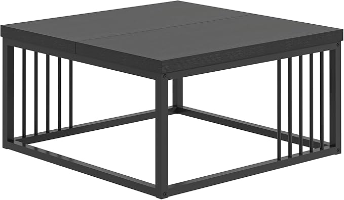 FOLUBAN Black Coffee Table, Modern Square Center Table - Image 9