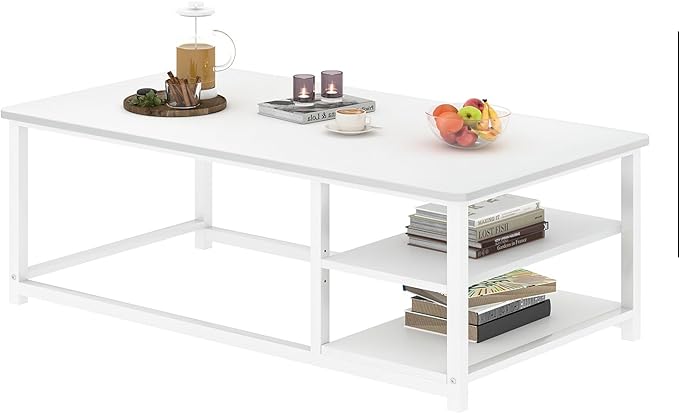 EXCEFUR White Coffee Table, Modern Rustic Wood Center Table - Image 8