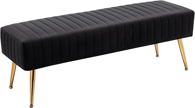 Furniliving 44 Inch Bedroom Bench, Upholstered Tufted Striped Fabric Ottoman - Image 9