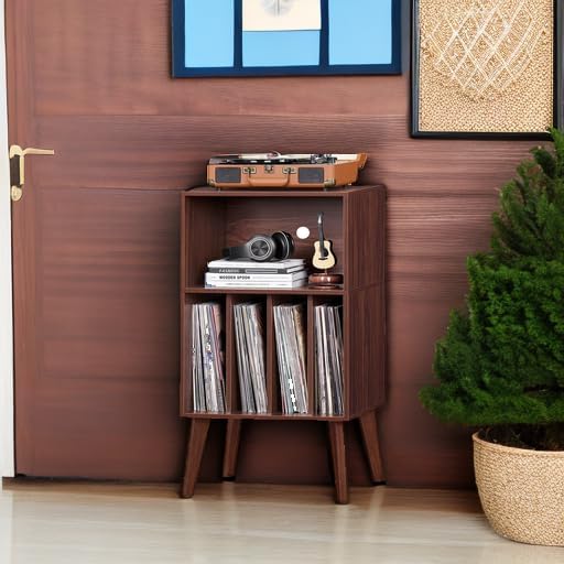 Lerliuo Record Player Stand, Walnut Turntable Stand Holds up to 160 Albums - Image 6