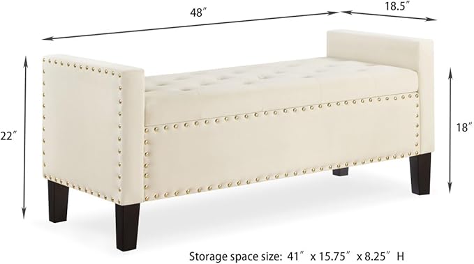 24KF Velvet Modern Upholstered Tufted Button Storage Bench - Image 2