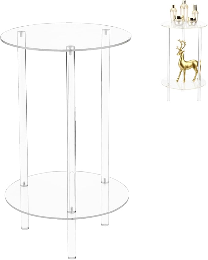 Acrylic Detachable End Table, Round Acrylic Coffee Table, 2 Tier Multifuntional by Unknown