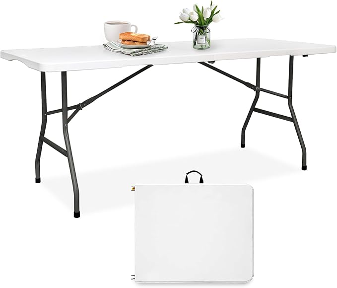 Folding Table 6FT HDPE 6 Foot Foldable Table Portable Banquet Surface by Pollilar