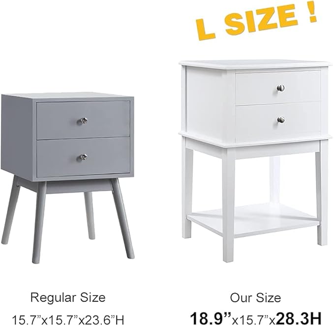 conifferism White Nightstand 2 Drawers and Storage Shelf, Contemporary Modern - Image 6
