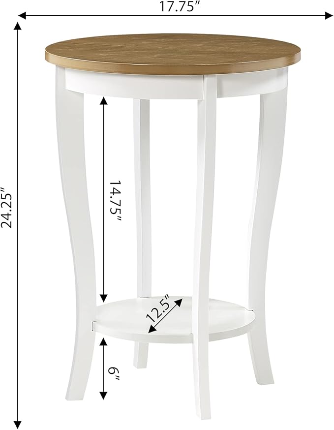 Convenience Concepts American Heritage Round End Table, Driftwood / White - Image 9