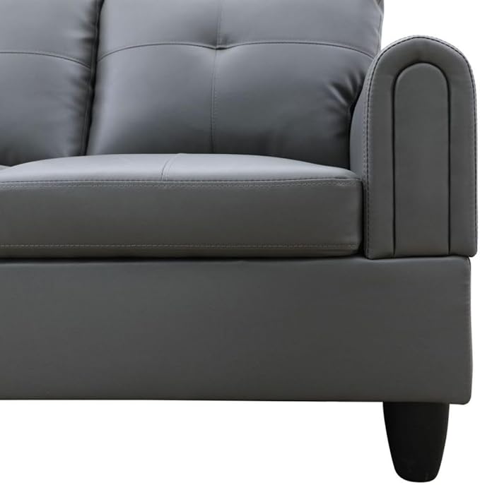 Dark Grey L-Shaped 3-Piece Faux Leather Sofa - Image 5