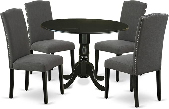 East West Furniture DLEN5-BLK-20 5 Piece Dining Set Includes a Round Dining by EastWestFurniture