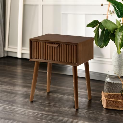 COSIEST Modern End Table w Striped Pattern, Mid-Century Nightstand w Storage - Image 5