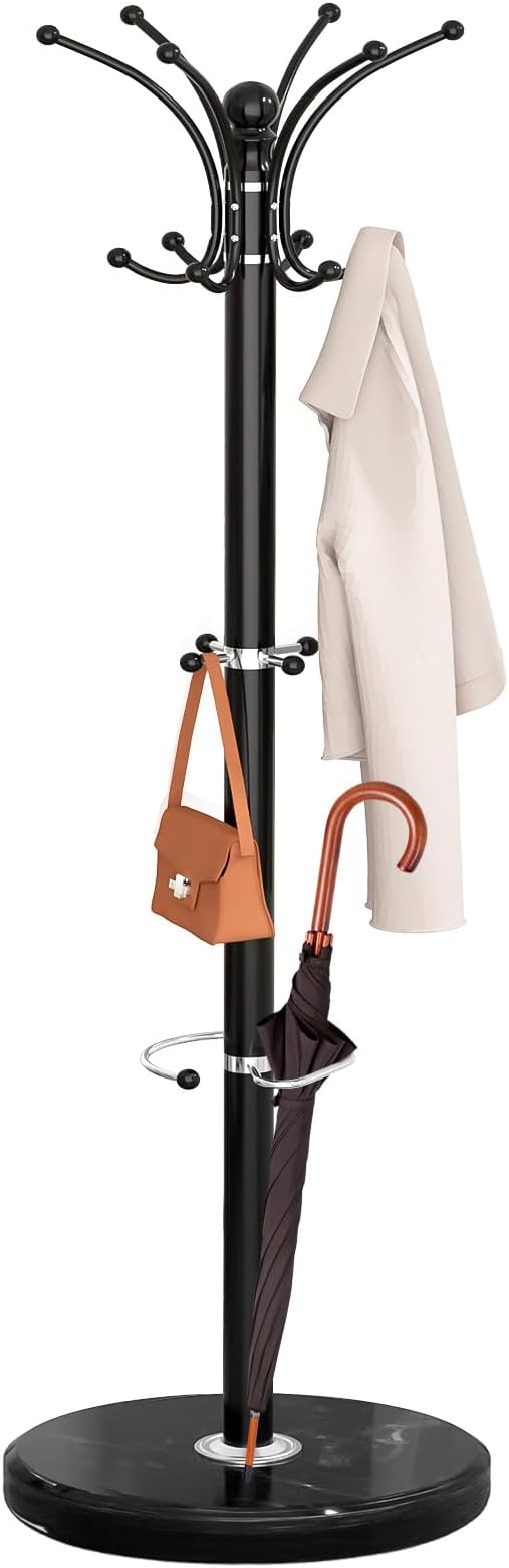 Coat Rack Freestanding with Marble Base, Heavy Duty Clothes Tree with Hooks and by Vilaxing
