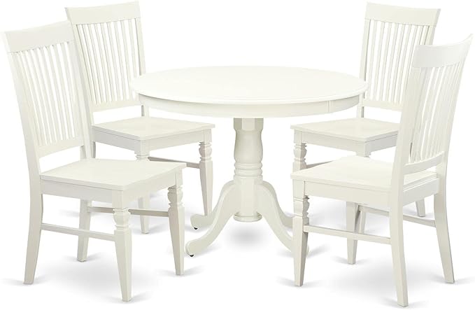 East West Furniture HLWE5-LWH-W 5 Piece Dining Set Includes a Round Dining Table by EastWestFurniture