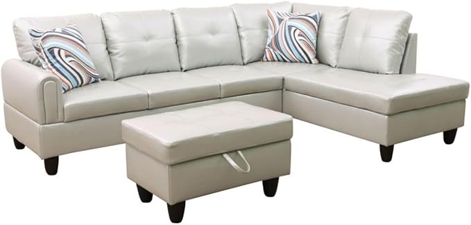 Silver Green L-Shaped 3-Piece Faux Leather Sofa - Image 7