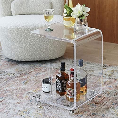 ONELUX Mobile C Shaped End Table, Acrylic Sofa Side Table, Snack Table On Wheels - Image 3