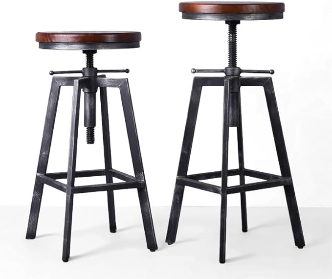 Set of 2 Industrial Bar Stools 25.6-30.5inch Counter Bar Height Adjustable by BOKKOLIK