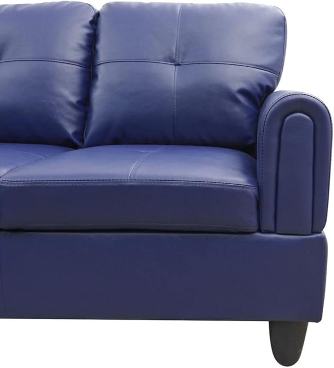 Blue L-Shaped 3-Piece Faux Leather Sofa - Image 6