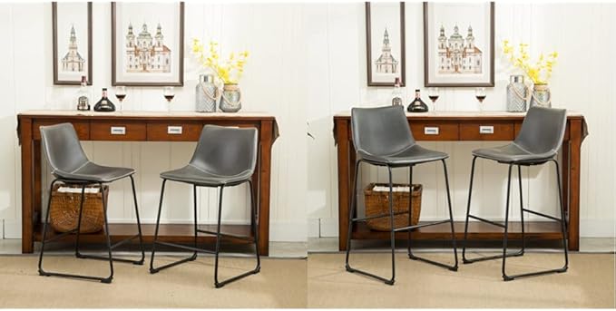 Roundhill Furniture Vintage PU Leather Bar Stools, Antique Gray by RoundhillFurniture