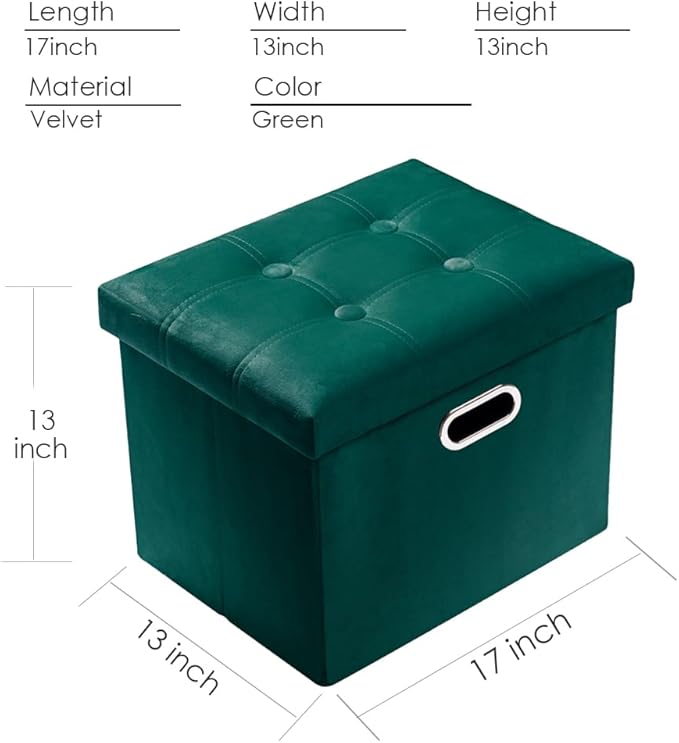 PRANDOM Ottoman with Storage Velvet Folding Small Square Foot Stool with Lid - Image 3