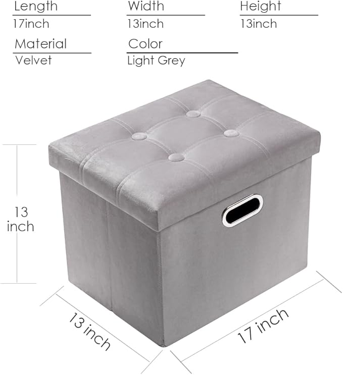 PRANDOM Ottoman with Storage Velvet Folding Small Square Foot Stool with Lid - Image 3
