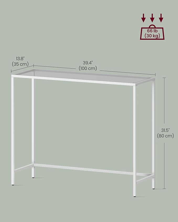 VASAGLE Entryway Table, Console Table, Tempered Glass Tabletop, Modern Sofa - Image 3