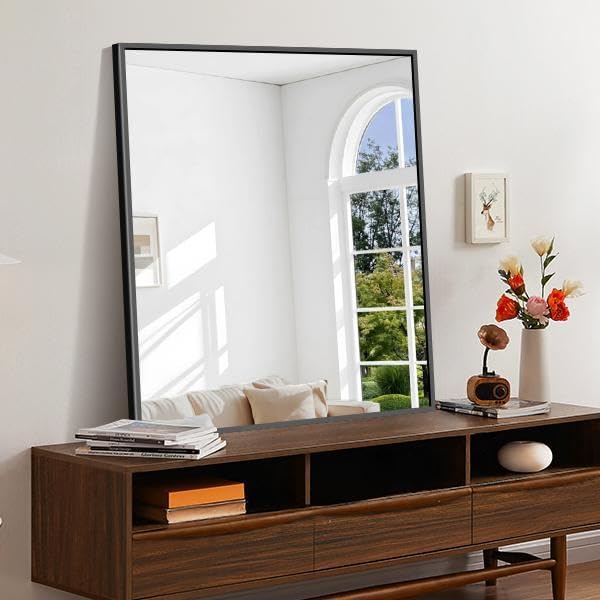 KOCUUY 30x36 Inch Large Black Wall Mounted Mirror, Aluminum Framed Decorative - Image 3