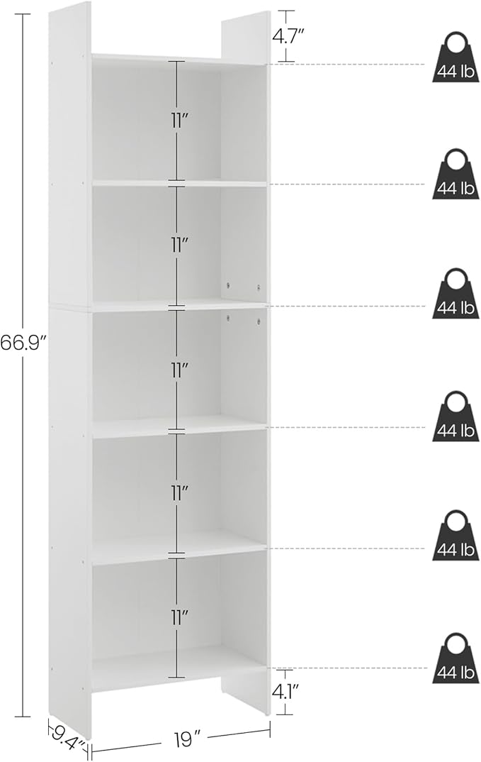 6-Tier Bookshelf, 66.9 Inches Floor Standing Bookcase, Display Storage Shelf - Image 2