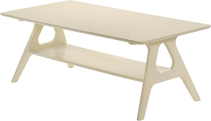 Roundhill Furniture Arona Mid-Century Modern Wood Shelf Coffee Table, Off-White - Image 8