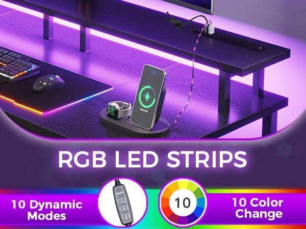ODK 48 Inches Gaming Desk with LED Lights, Computer Desk with Monitor Stand - Image 4
