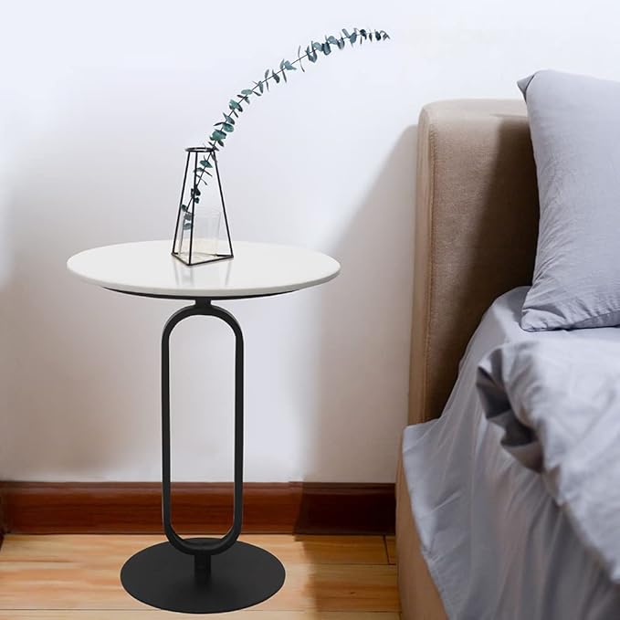 Side Table with Marble Top Metal Pub Bar Round Table Modern Sofa Side End Table - Image 2