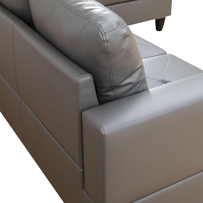 Dark Grey L-Shaped 3-Piece Faux Leather Sofa - Image 6